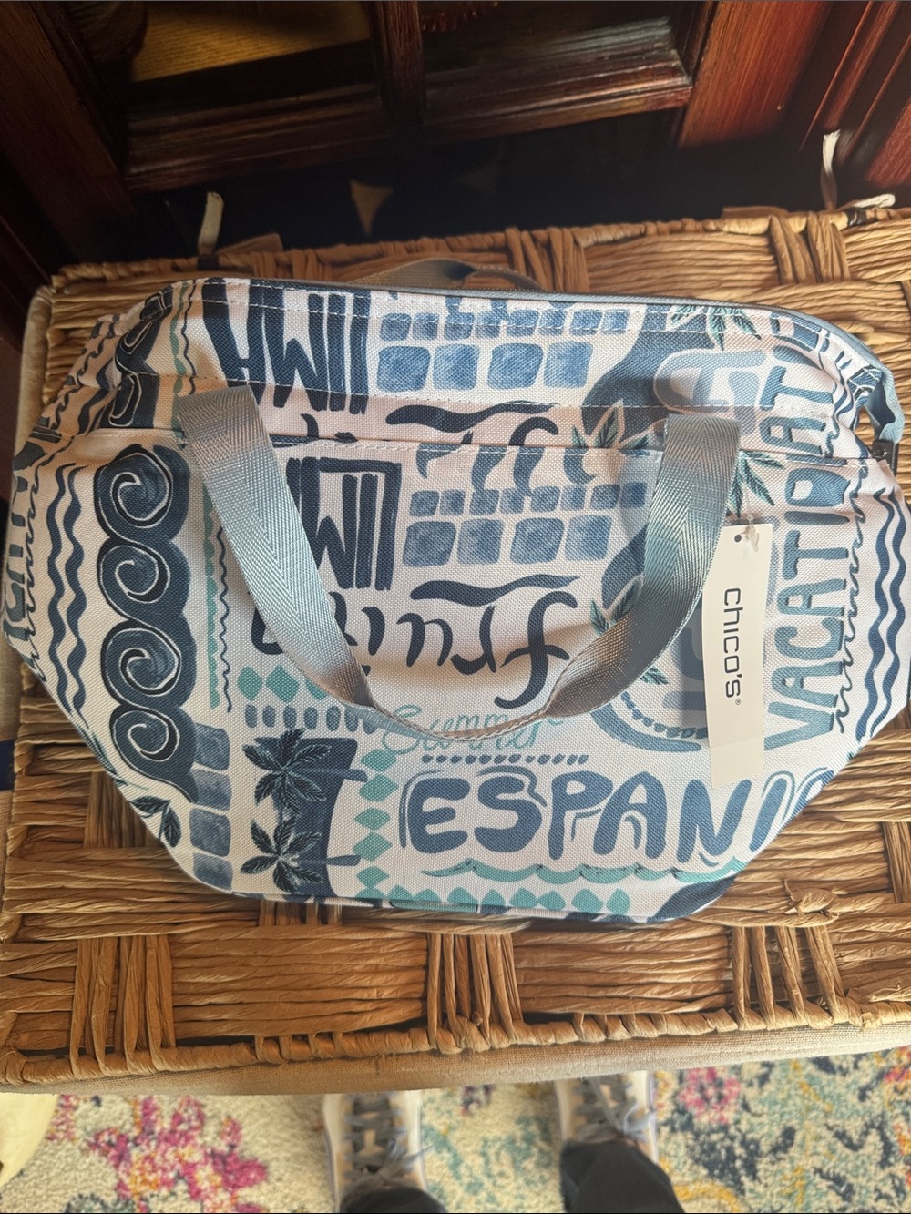 NEW WITH TAGS - Navy, Teal & White Espana Print Travel Cooler and Tote Bag